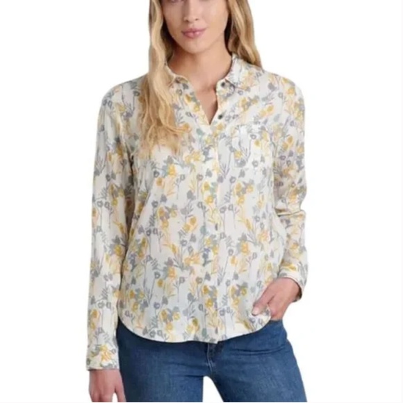 Kuhl Hadley Long Sleeve Button Up, Blue/Grey & Yellow/Gold Thistle Print size XL - Picture 7 of 9